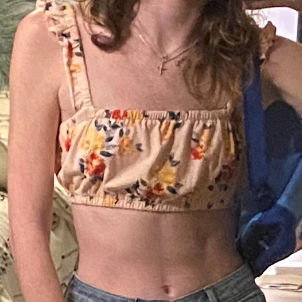 Cotton On Floral Peach Ruffle Crop Top